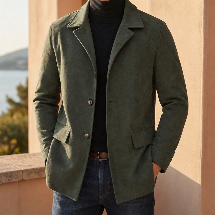 Men's Corduroy Notch Lapel Overcoat in Slim Fit