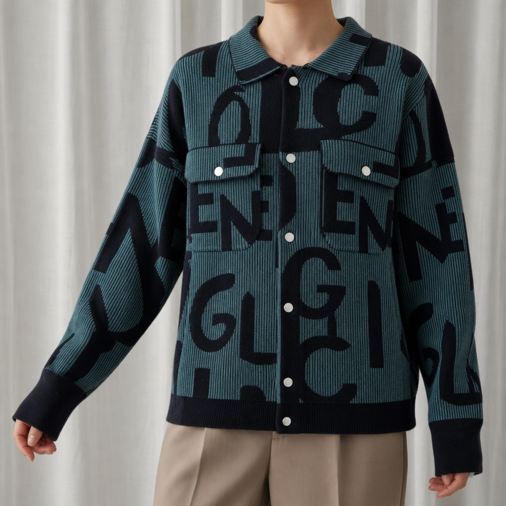 Graphic Knit Snap-Front Jacket in Structured Fit