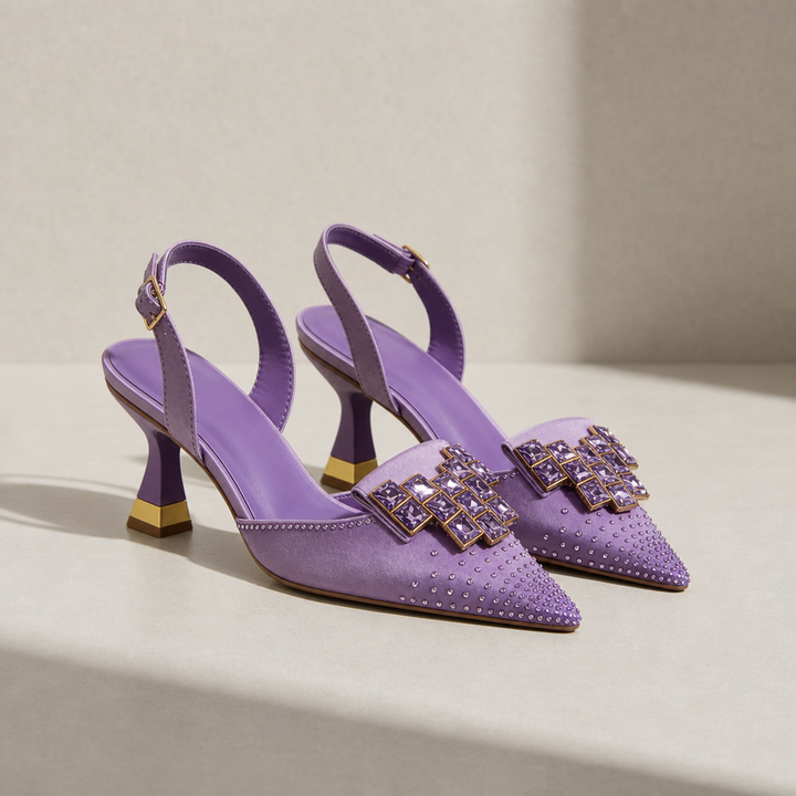 Women's Crystal Gem Slingback Kitten Heels