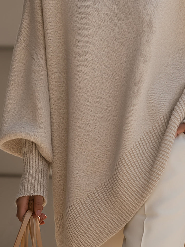 Women's Wool Blend Oversized Sweater with Asymmetrical Hem