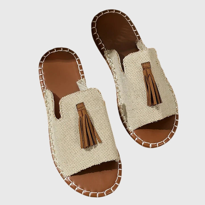 Women's Tasseled Animal Print Slide Sandals