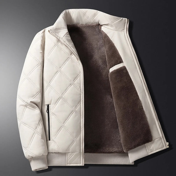 Men's Fleece-Lined Quilted Winter Jacket with Stand Collar