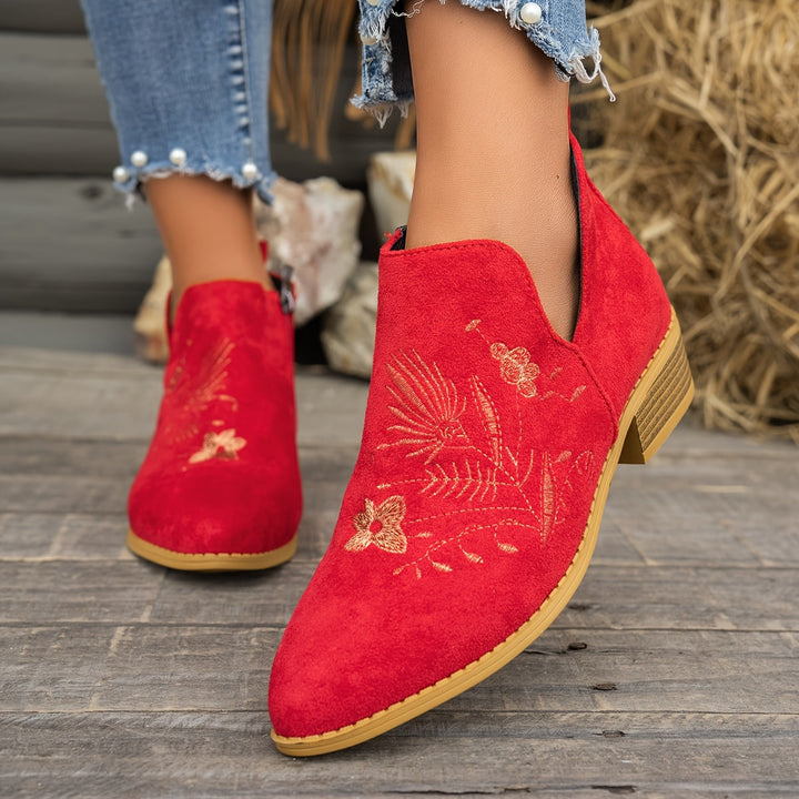 Women's Embroidered Ankle Boots with Side Zip