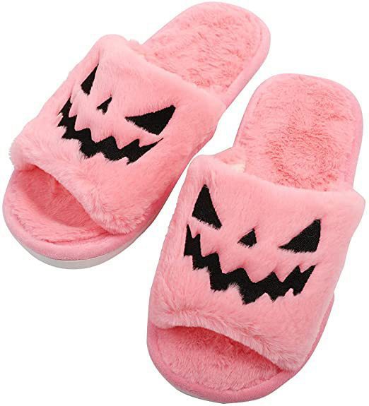 Women's Plush Pumpkin Face Halloween Slippers