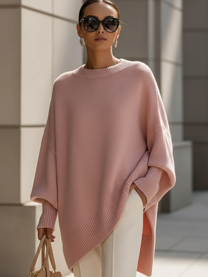 Women's Wool Blend Oversized Sweater with Asymmetrical Hem