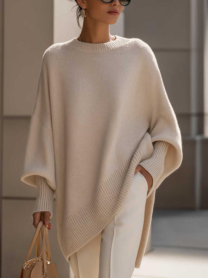 Women's Wool Blend Oversized Sweater with Asymmetrical Hem