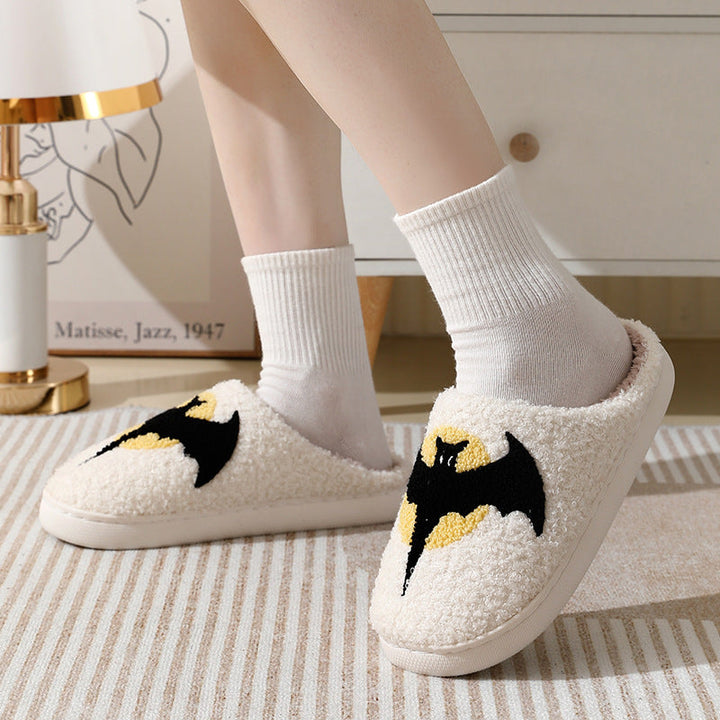 Bat Print Fleece Halloween Slippers with Cosy Lining