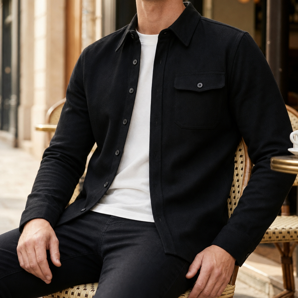 Men's Button-Up Shirt Jacket with Chest Pocket in Relaxed Fit