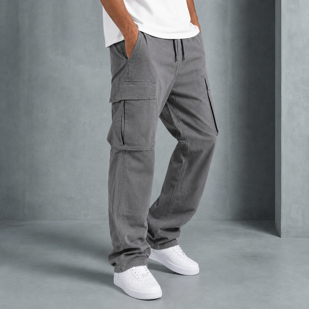 Men's Cotton Blend Cargo Pants with Drawcord Hem