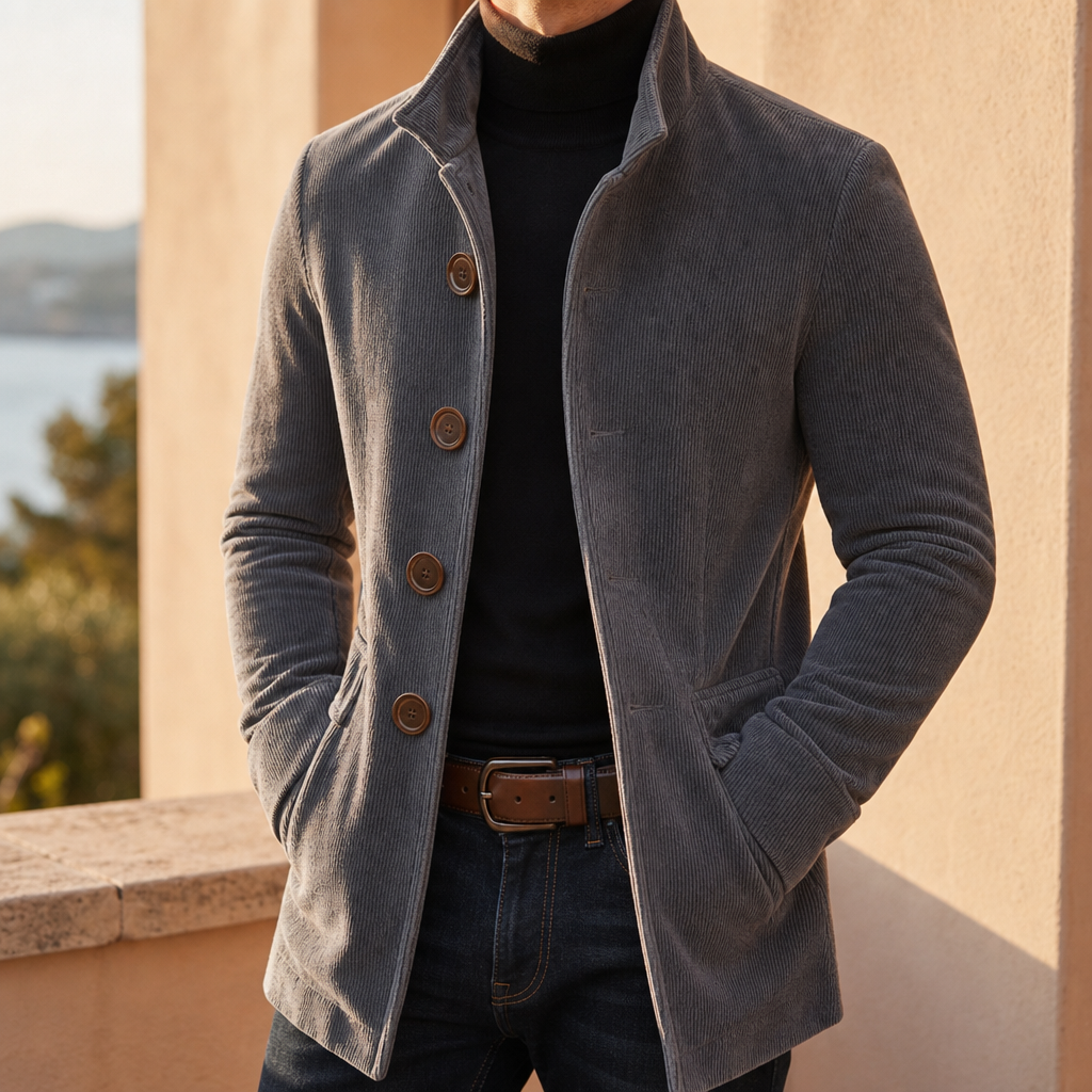 Men's Corduroy Notch Lapel Overcoat in Slim Fit