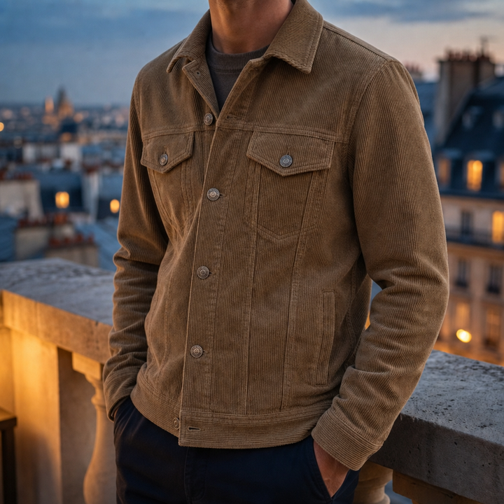 Men's Corduroy Button-Front Jacket with Turn-Down Collar