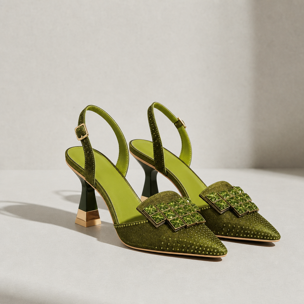 Women's Crystal Gem Slingback Kitten Heels