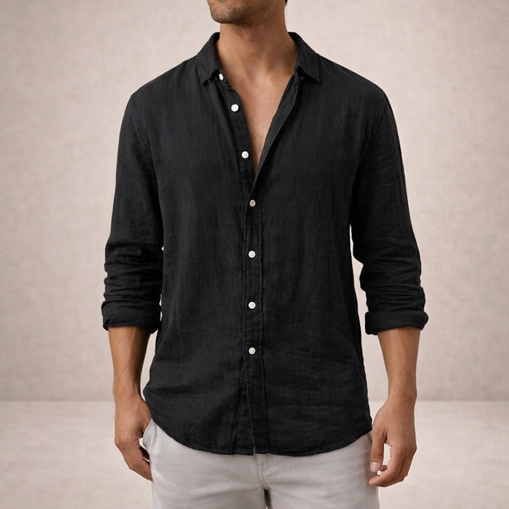 Men's Linen Button-Down Shirt with Spread Collar