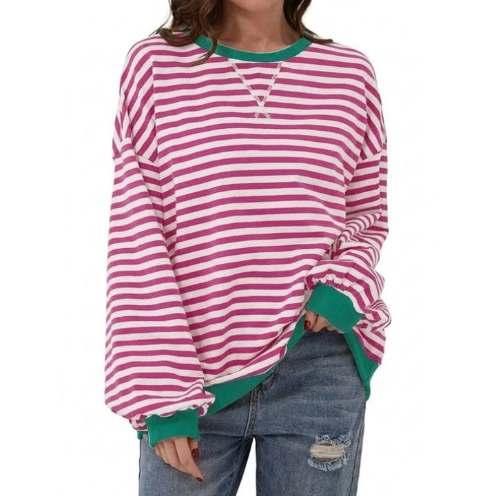 Women's Striped Oversized Crewneck Sweatshirt