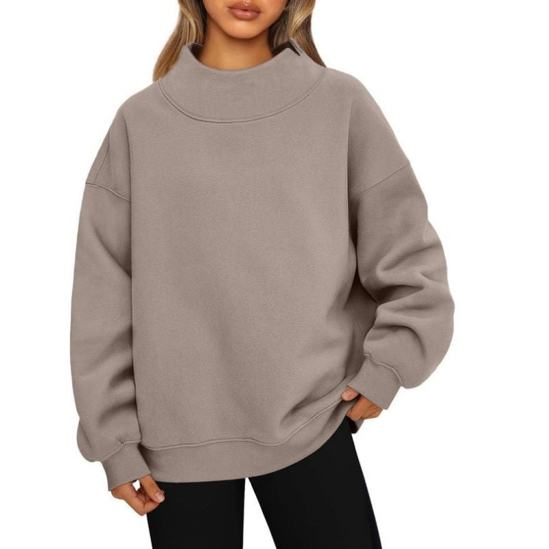 Women's Fleece-Lined Mock Neck Sweatshirt in Oversized Fit