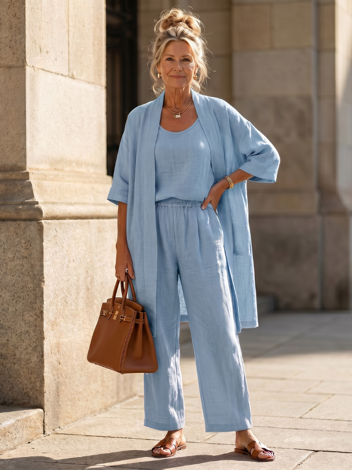 Women's Linen Three-Piece Duster Pants Set