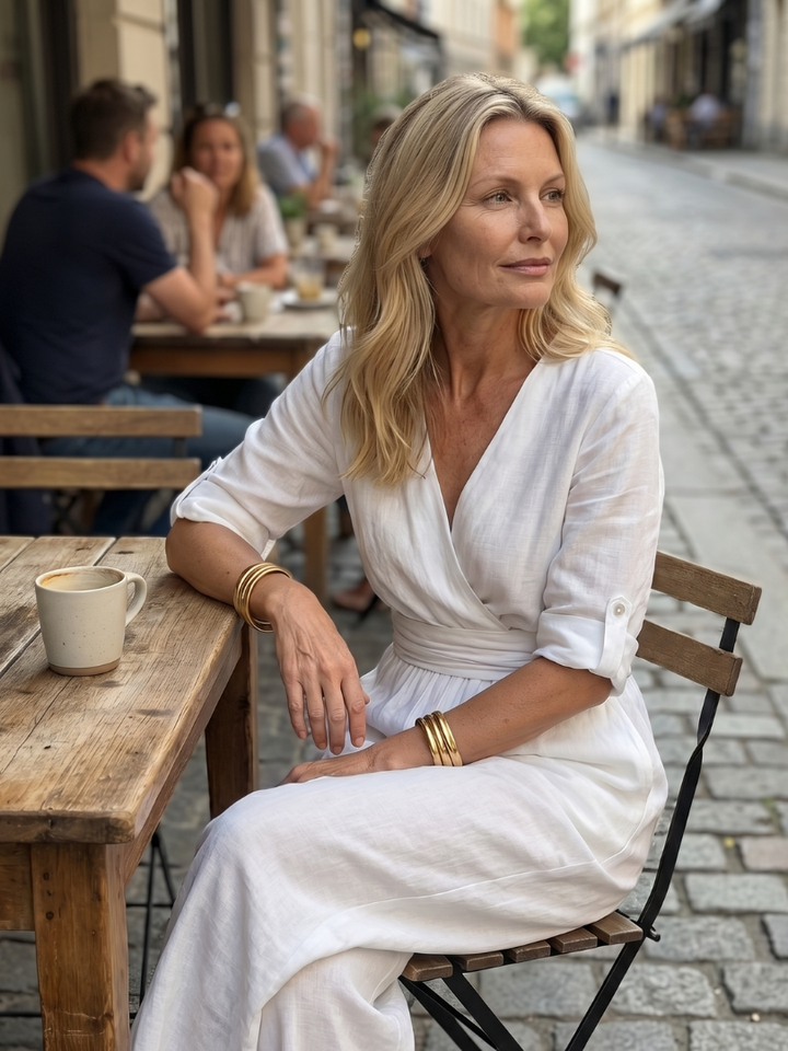 Women's Linen Wrap Jumpsuit with Wide-Leg Pants