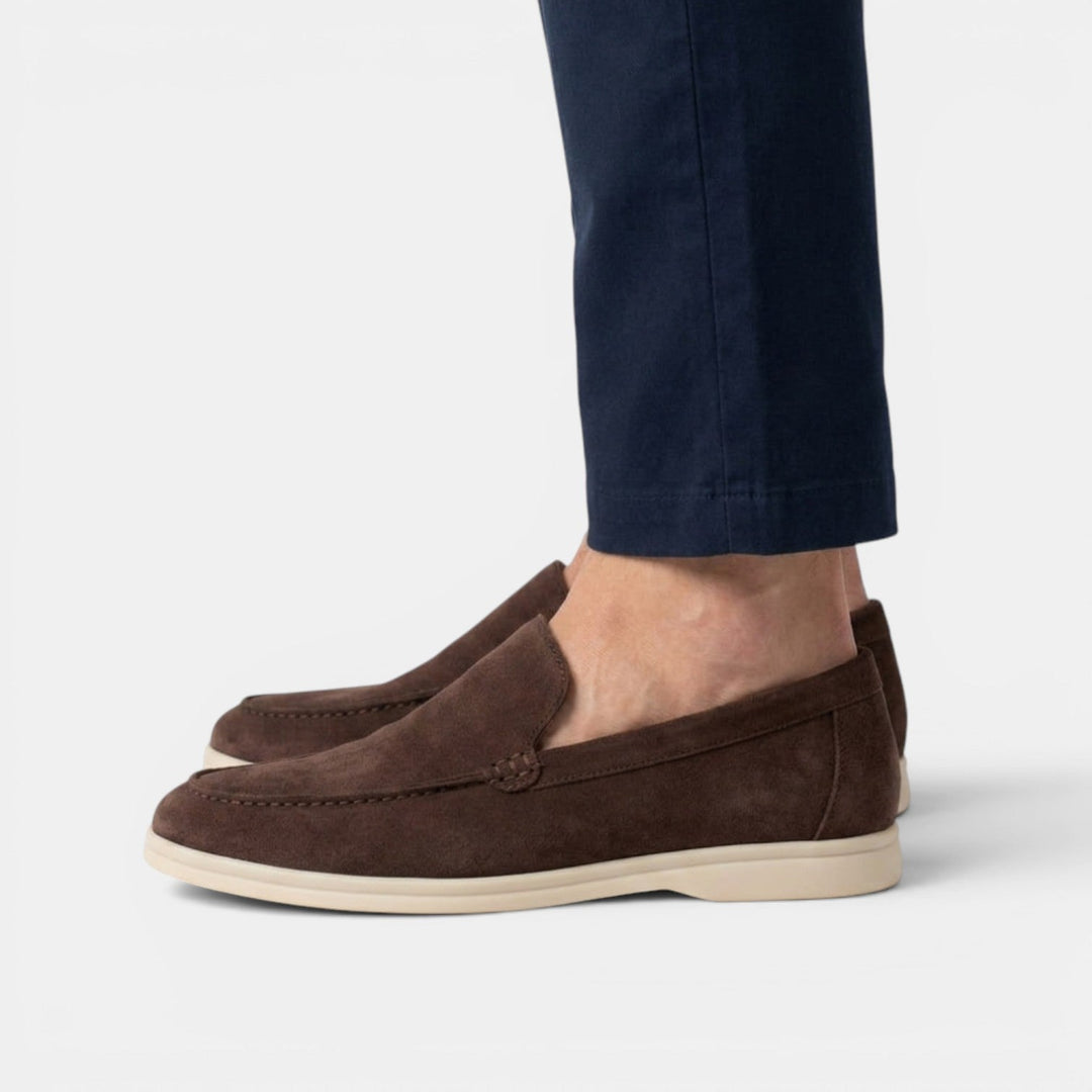 Men's Suede Moc-Toe Loafers with Contrast Sole