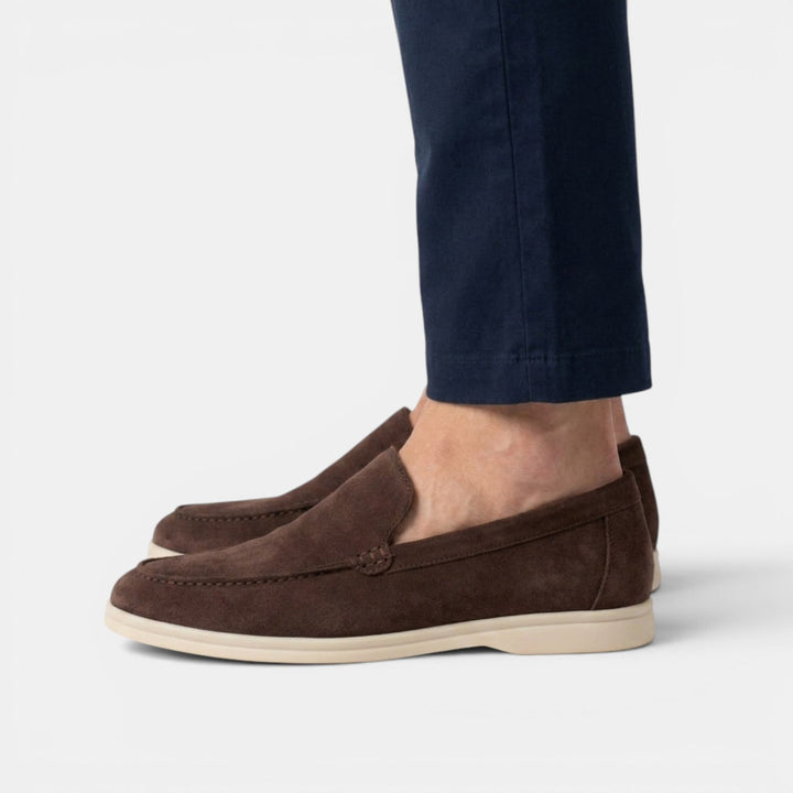 Men's Suede Moc-Toe Loafers with Contrast Sole