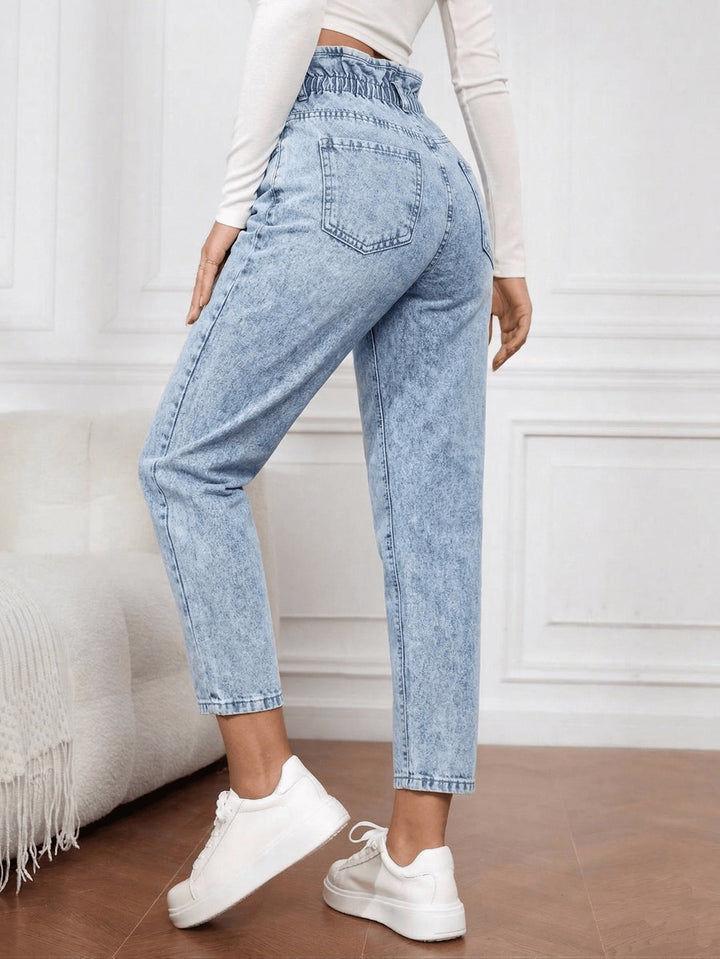 Women's Acid Wash Paperbag Waist Mom Jeans