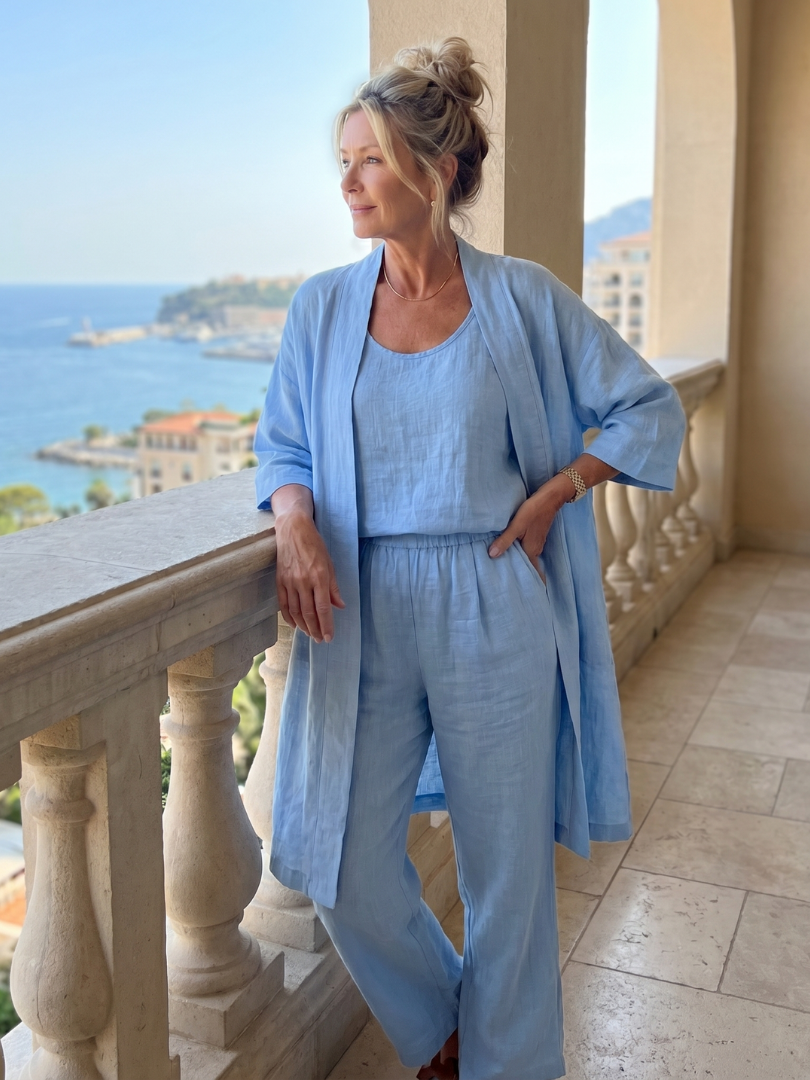 Women's Linen Three-Piece Duster Pants Set
