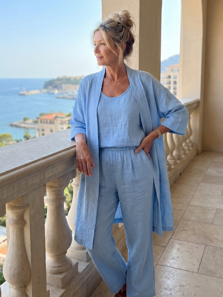 Women's Linen Three-Piece Duster Pants Set