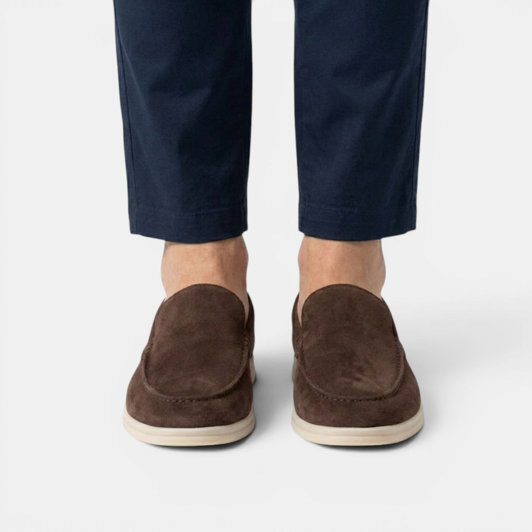Men's Suede Moc-Toe Loafers with Contrast Sole