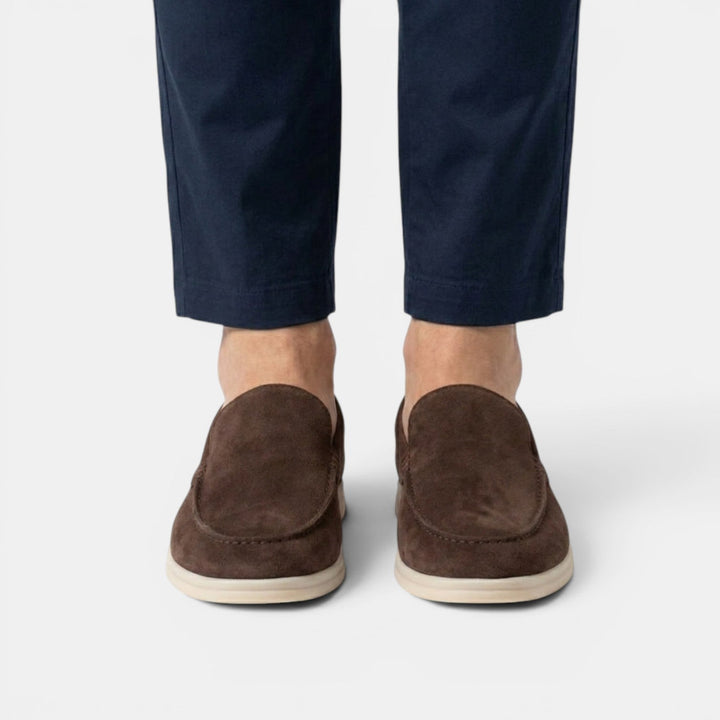 Men's Suede Moc-Toe Loafers with Contrast Sole
