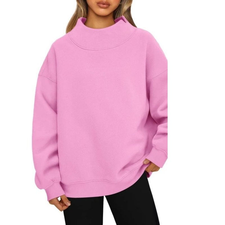 Women's Fleece-Lined Mock Neck Sweatshirt in Oversized Fit