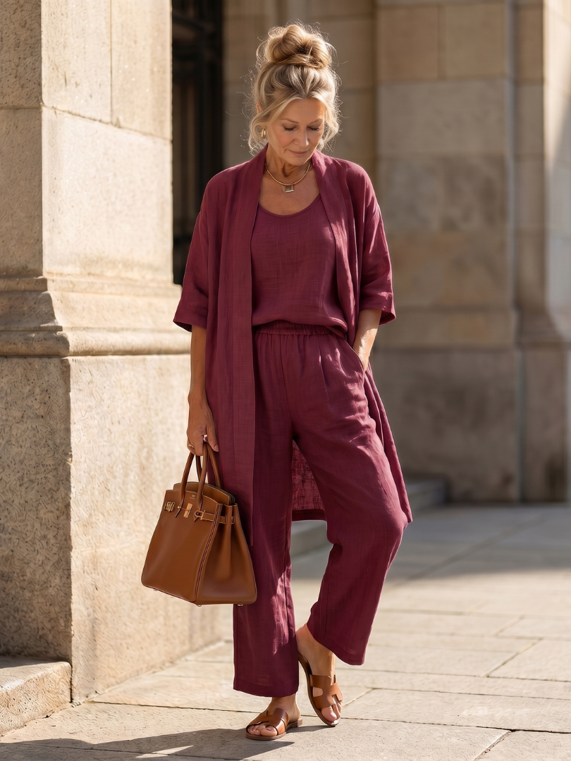 Women's Linen Three-Piece Duster Pants Set
