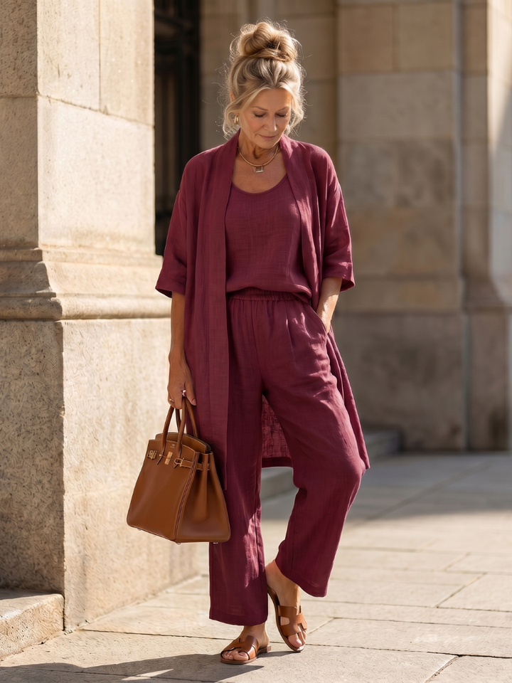 Women's Linen Three-Piece Duster Pants Set