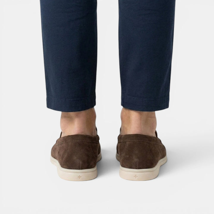 Men's Suede Moc-Toe Loafers with Contrast Sole