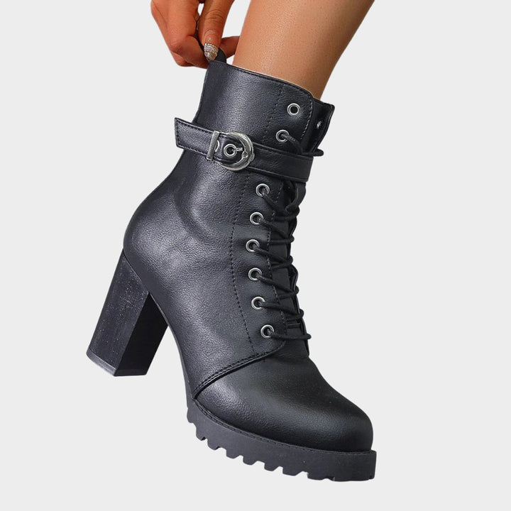 Women's Lace-Up Combat Ankle Boots with Block Heel