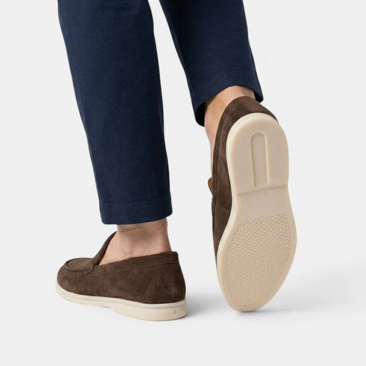 Men's Suede Moc-Toe Loafers with Contrast Sole