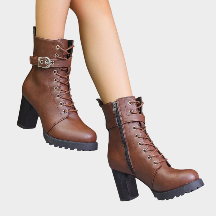 Women's Lace-Up Combat Ankle Boots with Block Heel