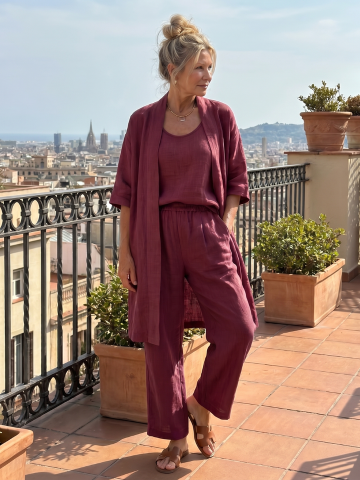 Women's Linen Three-Piece Duster Pants Set