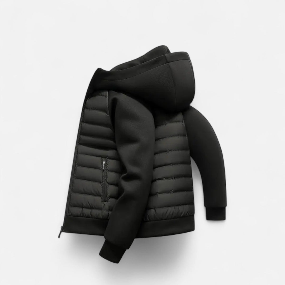 Men's Quilted Down Hooded Puffer Jacket with Adjustable Hood