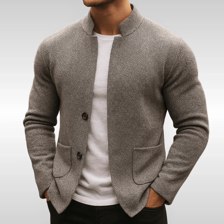 Men's Knit Button-Up Cardigan with Stand Collar