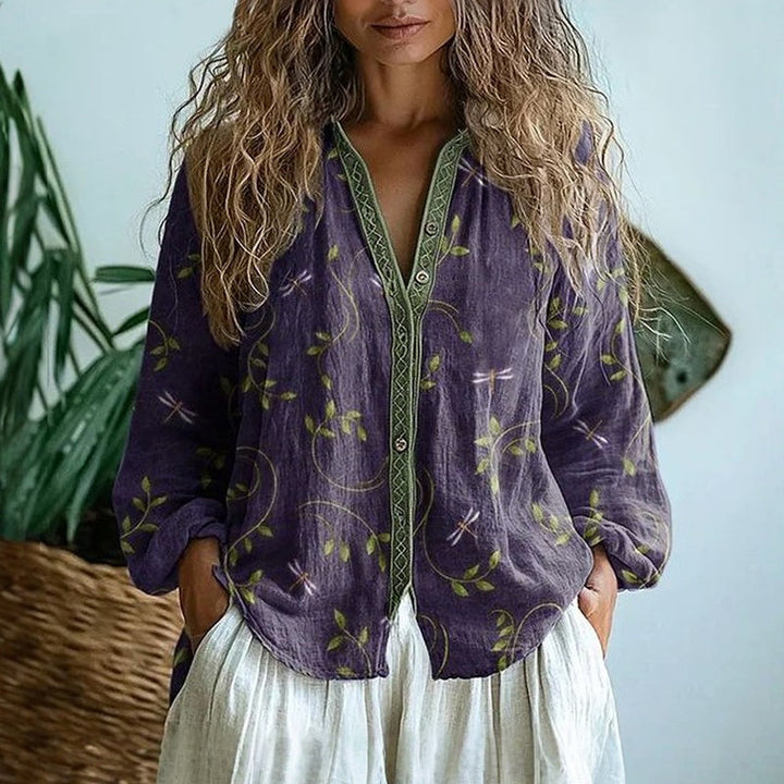 Floral V Neck Boho Blouse