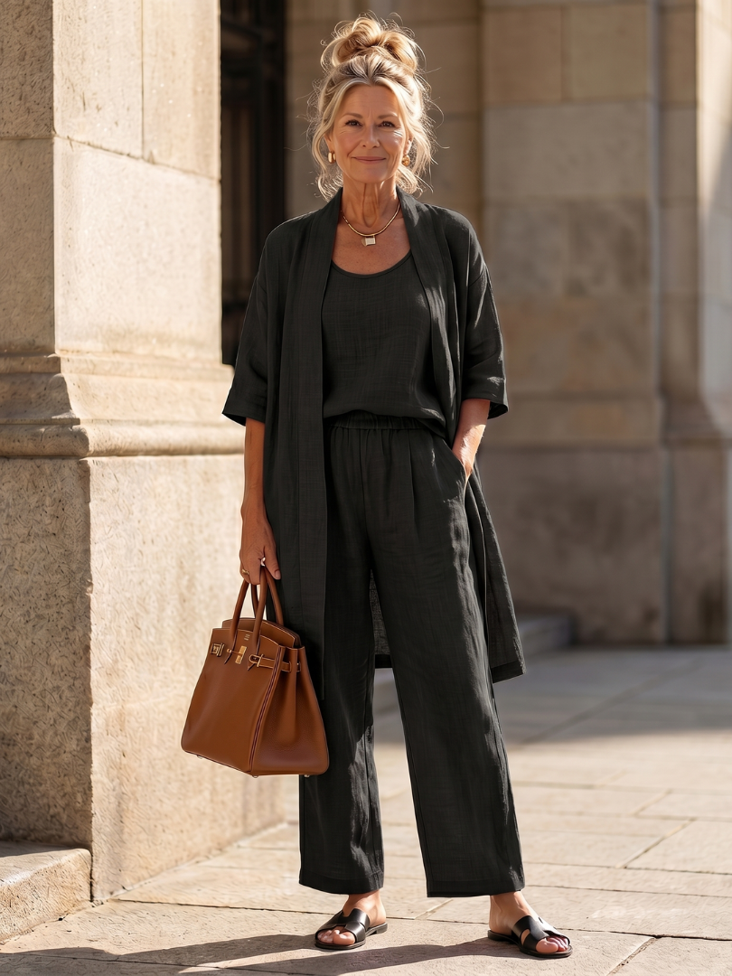 Women's Linen Three-Piece Duster Pants Set