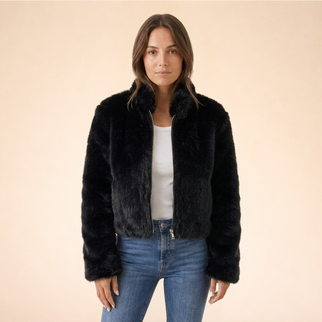 Plush Faux Fur Zip Up Jacket