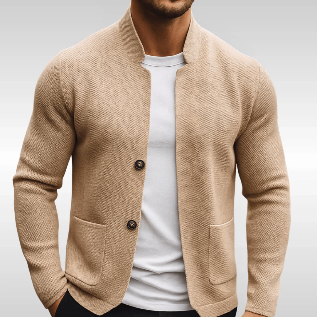 Men's Knit Button-Up Cardigan with Stand Collar