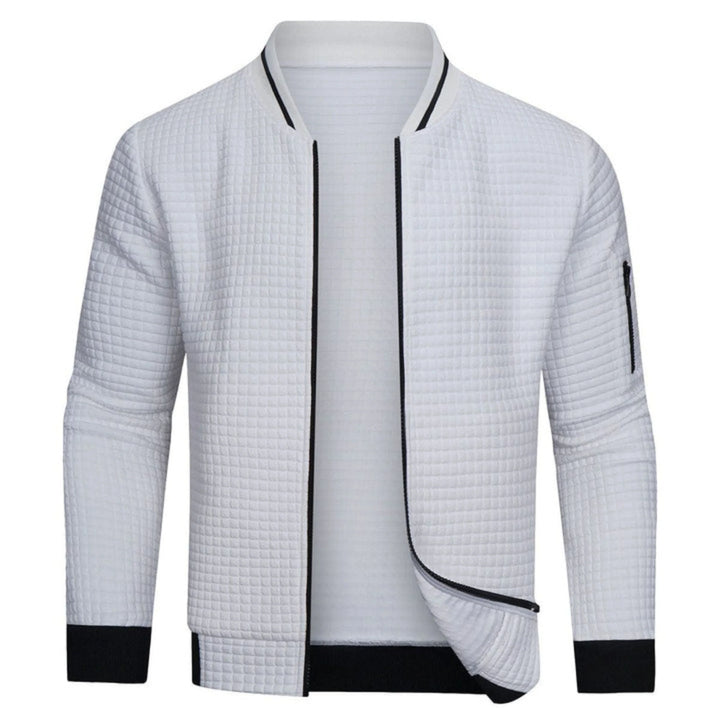 Men's Textured Grid Bomber Jacket with Ribbed Collar