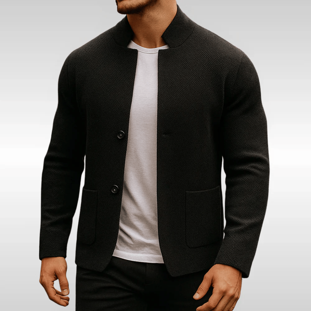 Men's Knit Button-Up Cardigan with Stand Collar