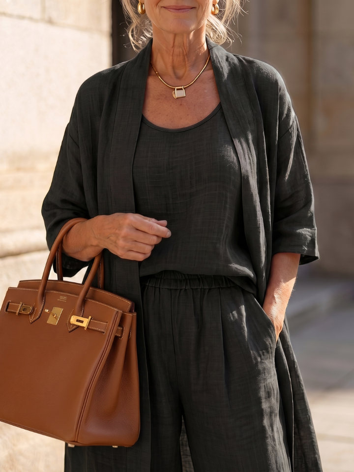 Women's Linen Three-Piece Duster Pants Set