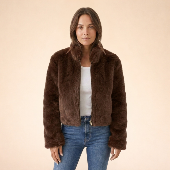 Plush Faux Fur Zip Up Jacket