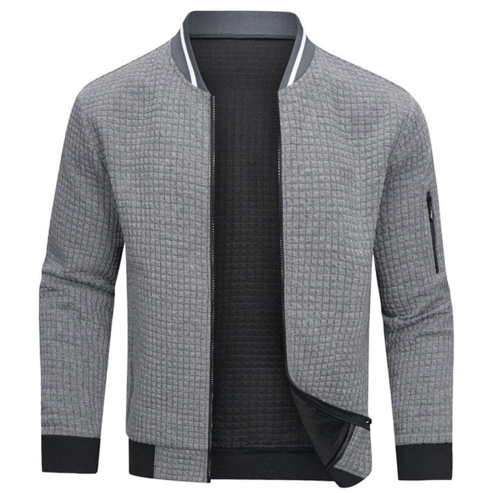 Men's Textured Grid Bomber Jacket with Ribbed Collar