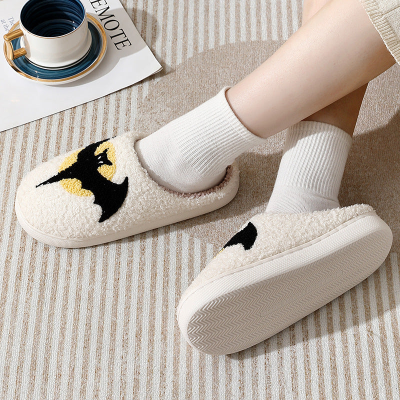 Bat Print Fleece Halloween Slippers with Cosy Lining
