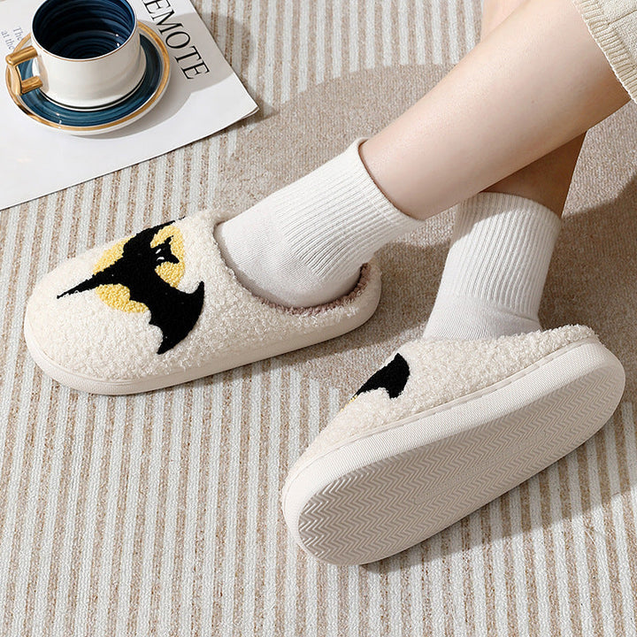 Bat Print Fleece Halloween Slippers with Cosy Lining