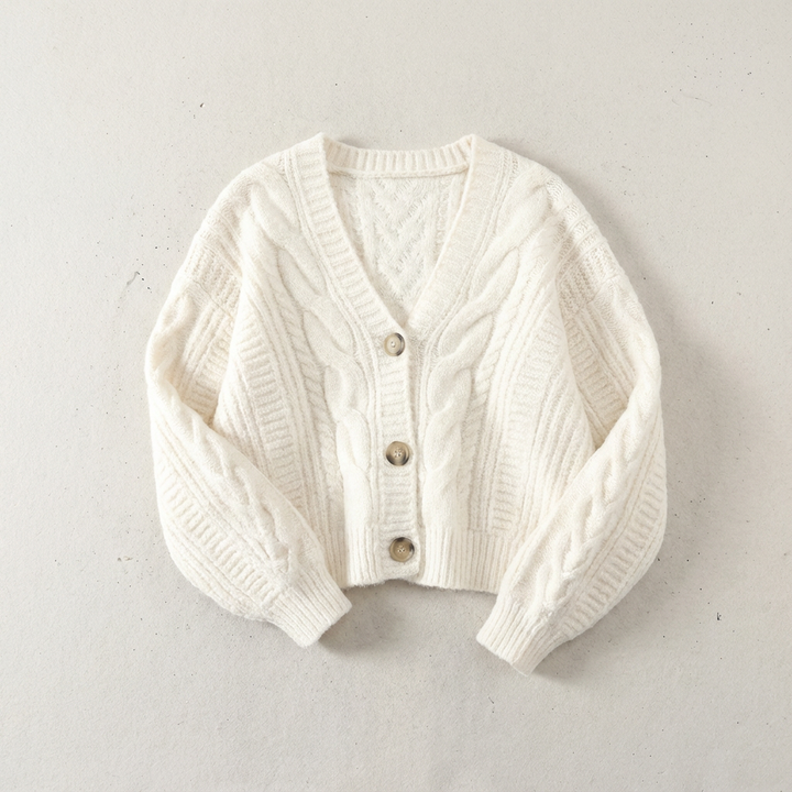Women's Merino Wool Cable Knit Cardigan in Relaxed Fit